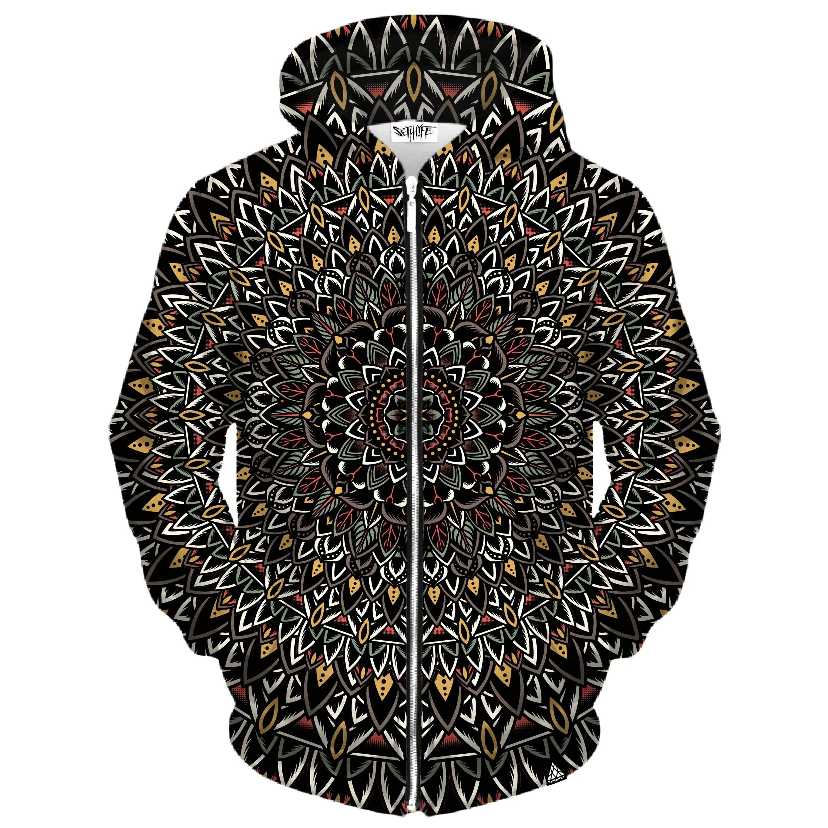 FLOWER MANDALA ZIP UP HOODIE