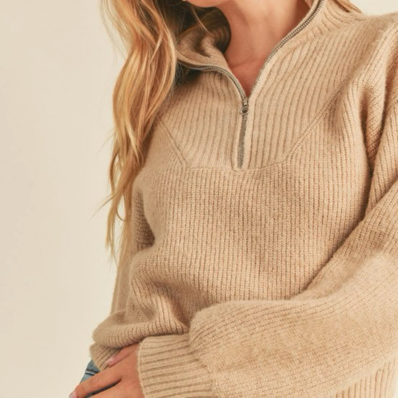 Give Me More Mock Neck Sweater Taupe