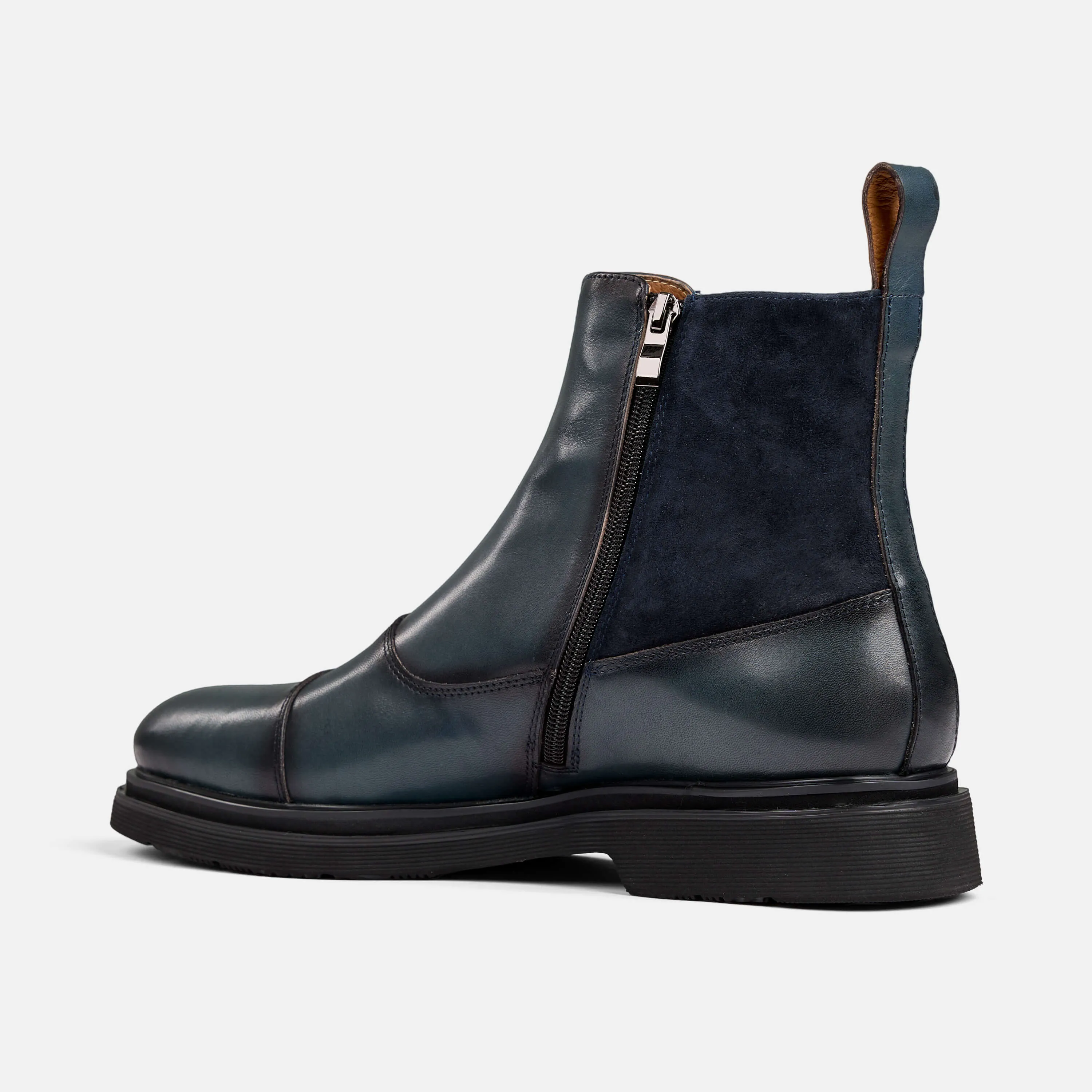 Grant Navy Leather Buckle Boots