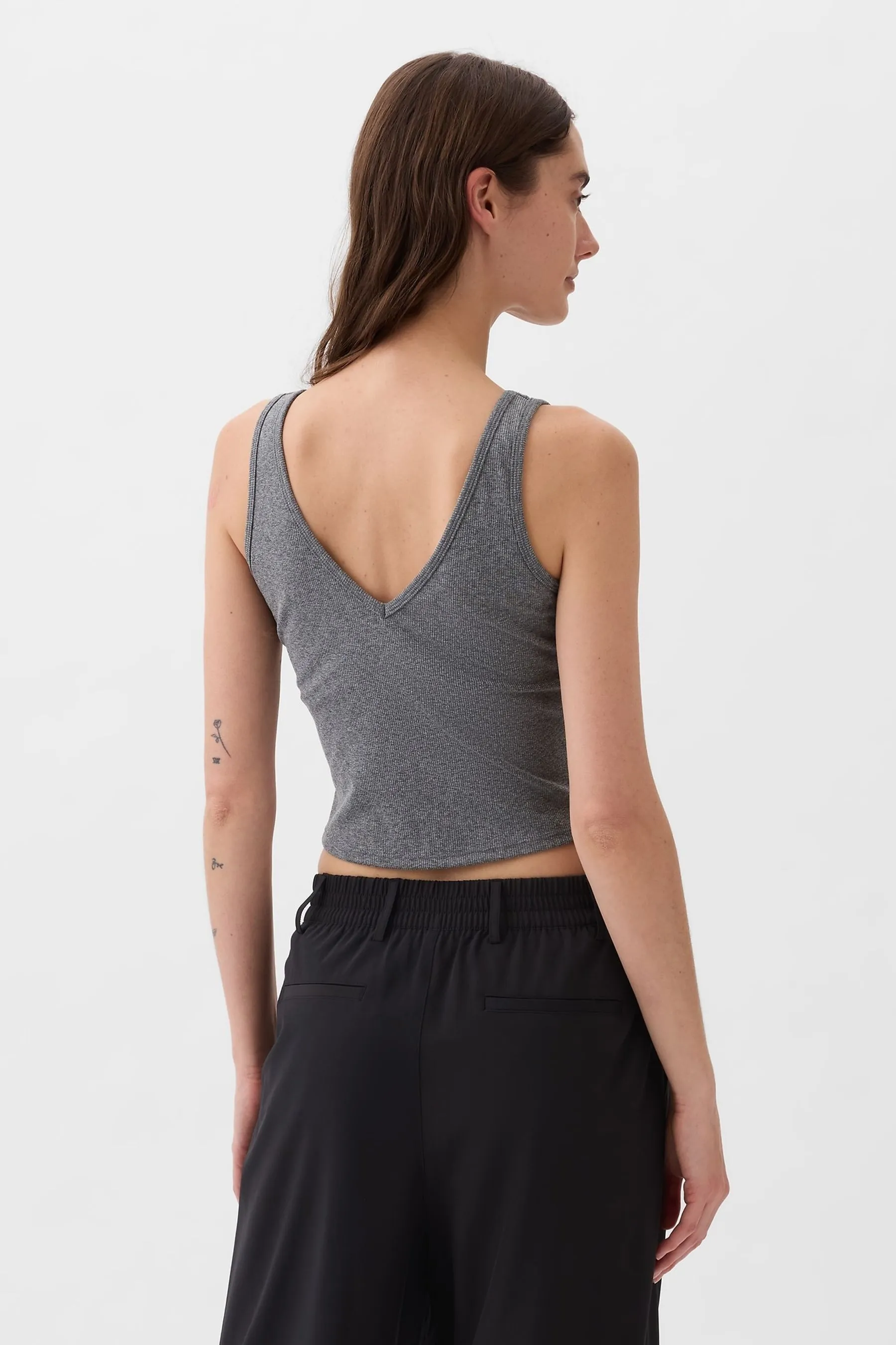 Grey Built-in-Bra V Neck Top