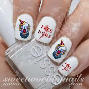 Halloween Nails Scary Clown Free Hugs Water Decals