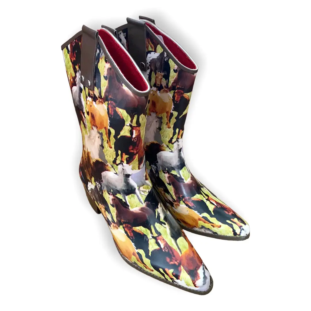 Henry Ferrera Horse Print Southwestern Rain Boots