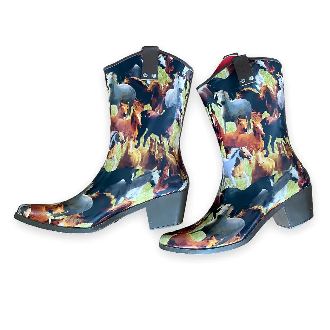 Henry Ferrera Horse Print Southwestern Rain Boots