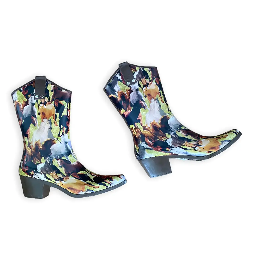 Henry Ferrera Horse Print Southwestern Rain Boots