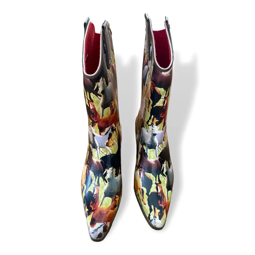 Henry Ferrera Horse Print Southwestern Rain Boots