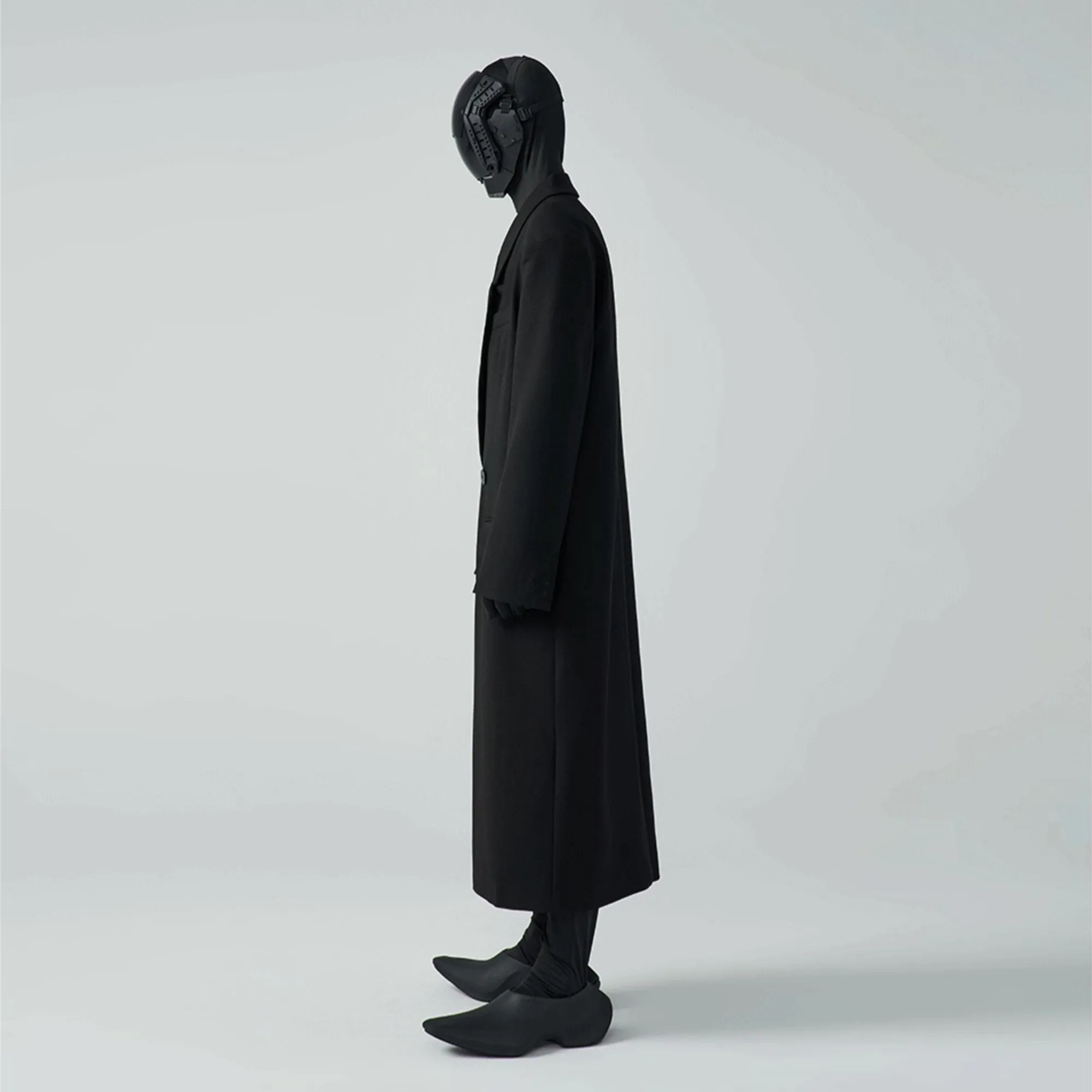 HOMME OVERSIZED DOUBLE-BREASTED WOOL-BLEND COAT - BLACK