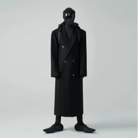 HOMME OVERSIZED DOUBLE-BREASTED WOOL-BLEND COAT - BLACK