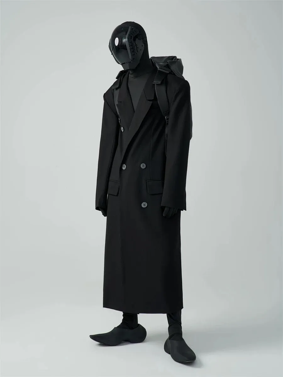 HOMME OVERSIZED DOUBLE-BREASTED WOOL-BLEND COAT - BLACK