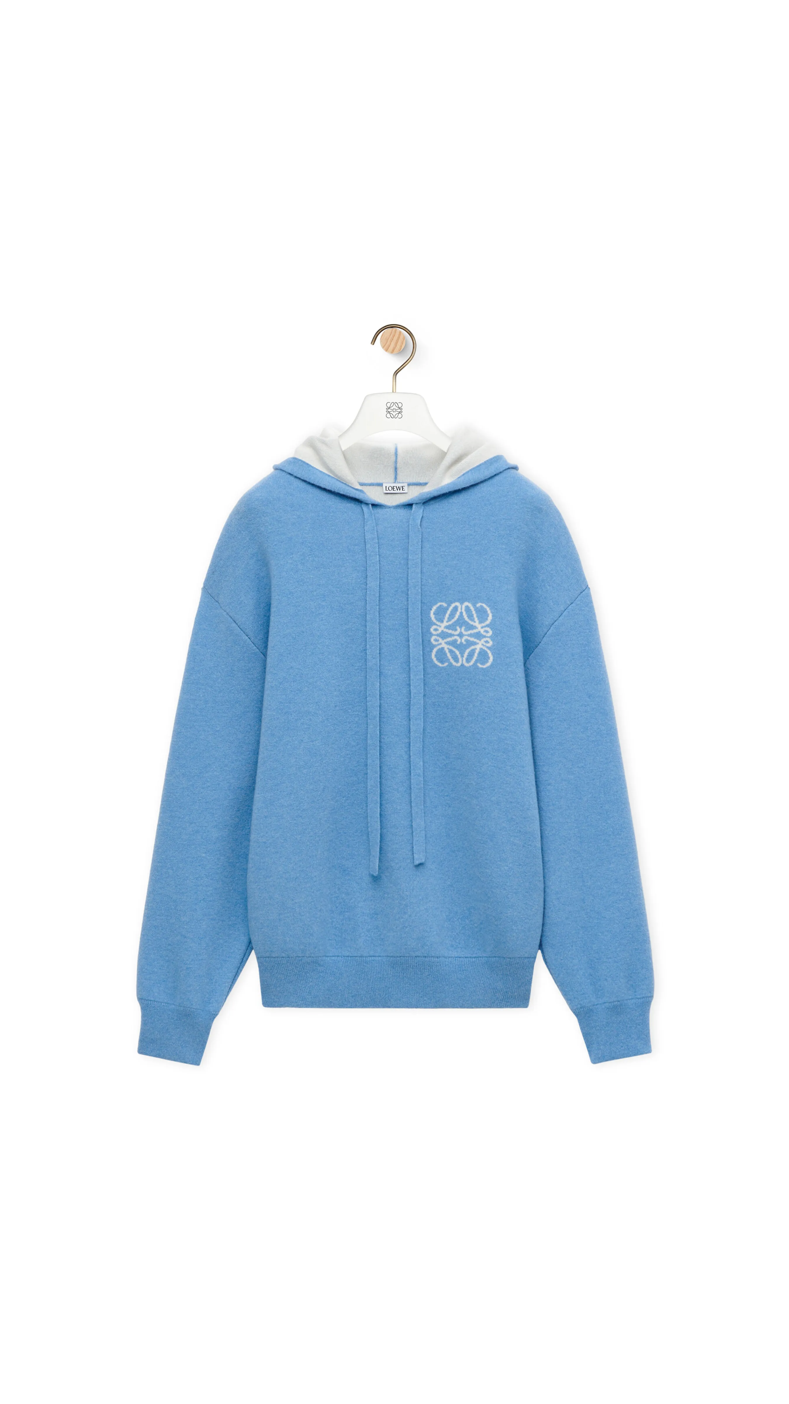 Hoodie In Wool - Blue/White