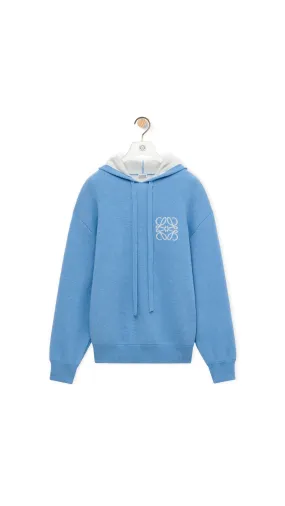 Hoodie In Wool - Blue/White