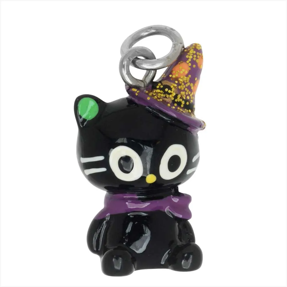 Jewelry Charm, 3-D Hand Painted Resin Kitty with Witch Hat, 20.5mm, Black (1 Piece)