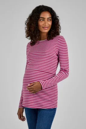 JoJo Maman Bébé Pink Stripe Ribbed Jersey Maternity & Nursing Top