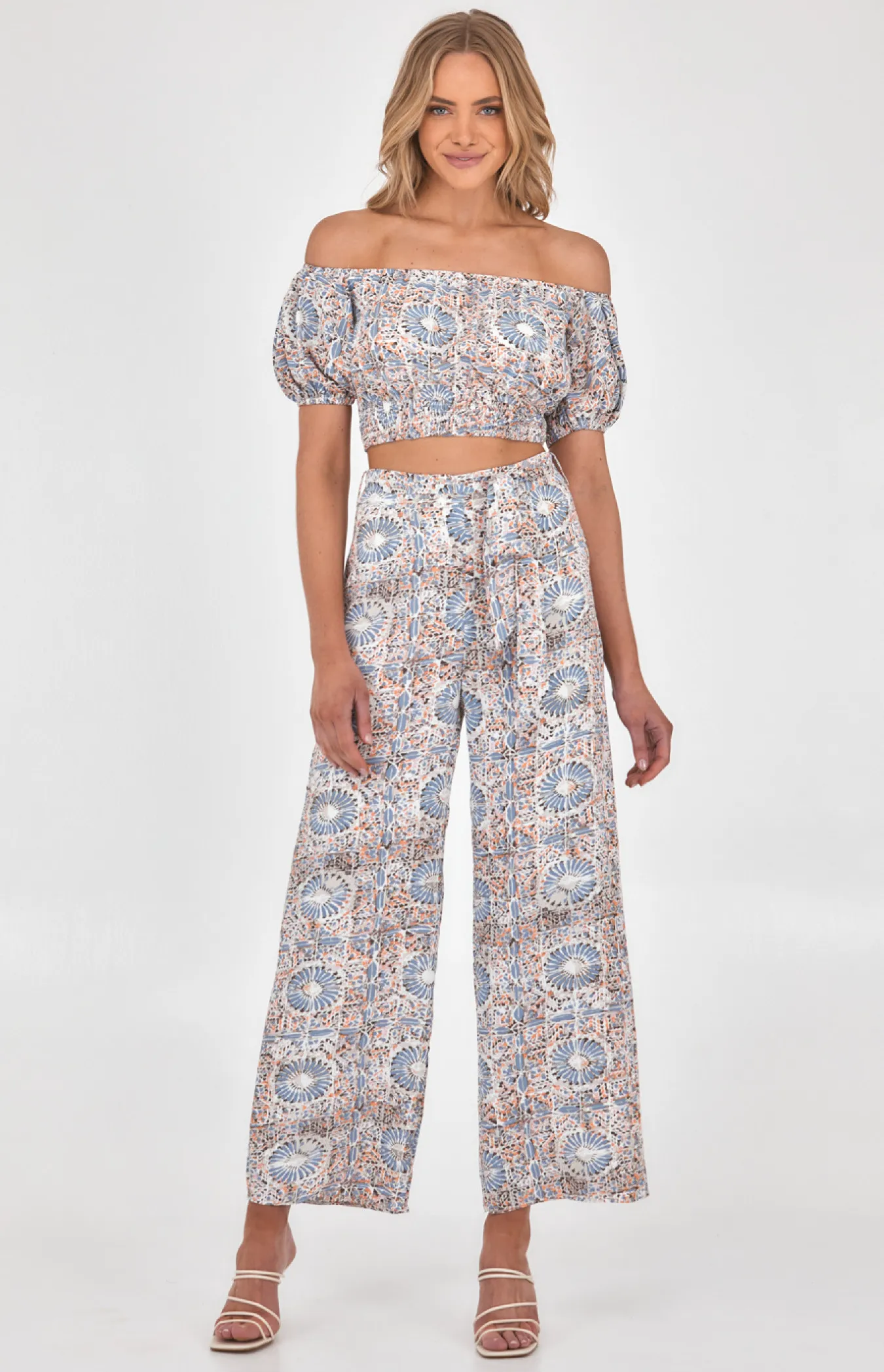 Kaleidoscope Print Set with Off the Shoulder Top and Pants (SSE403A)