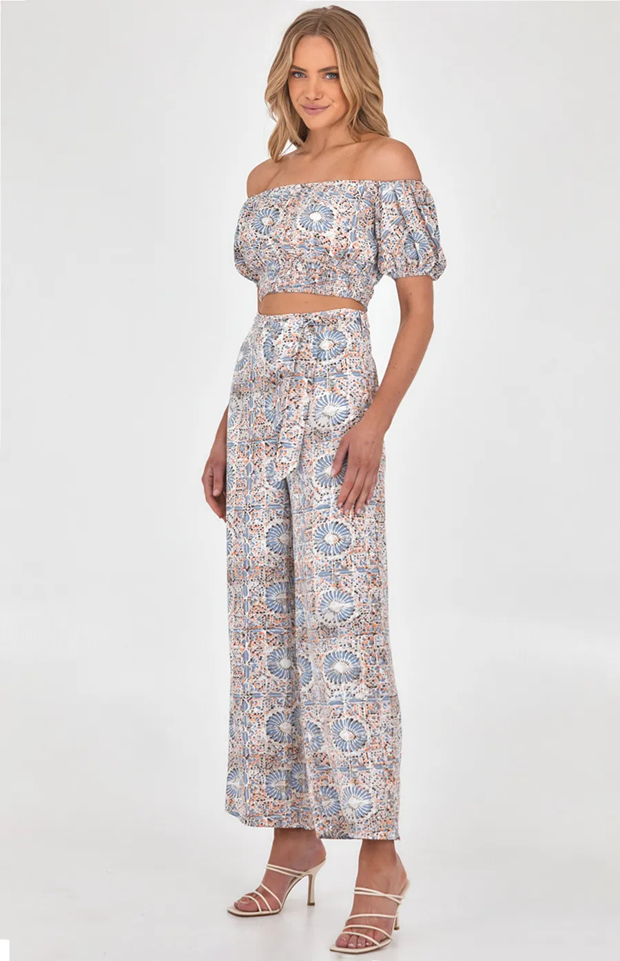 Kaleidoscope Print Set with Off the Shoulder Top and Pants (SSE403A)