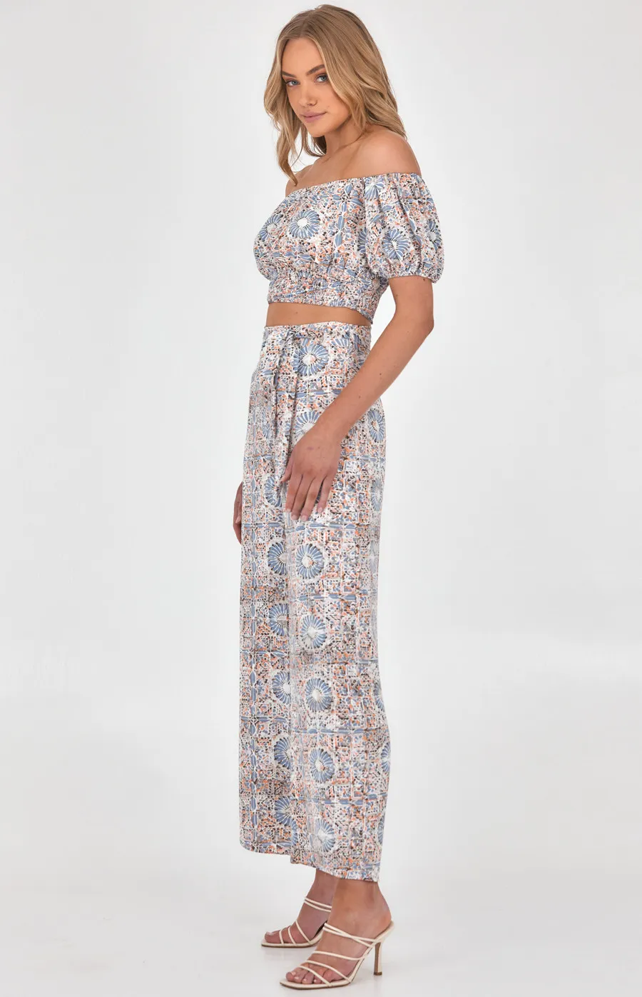 Kaleidoscope Print Set with Off the Shoulder Top and Pants (SSE403A)