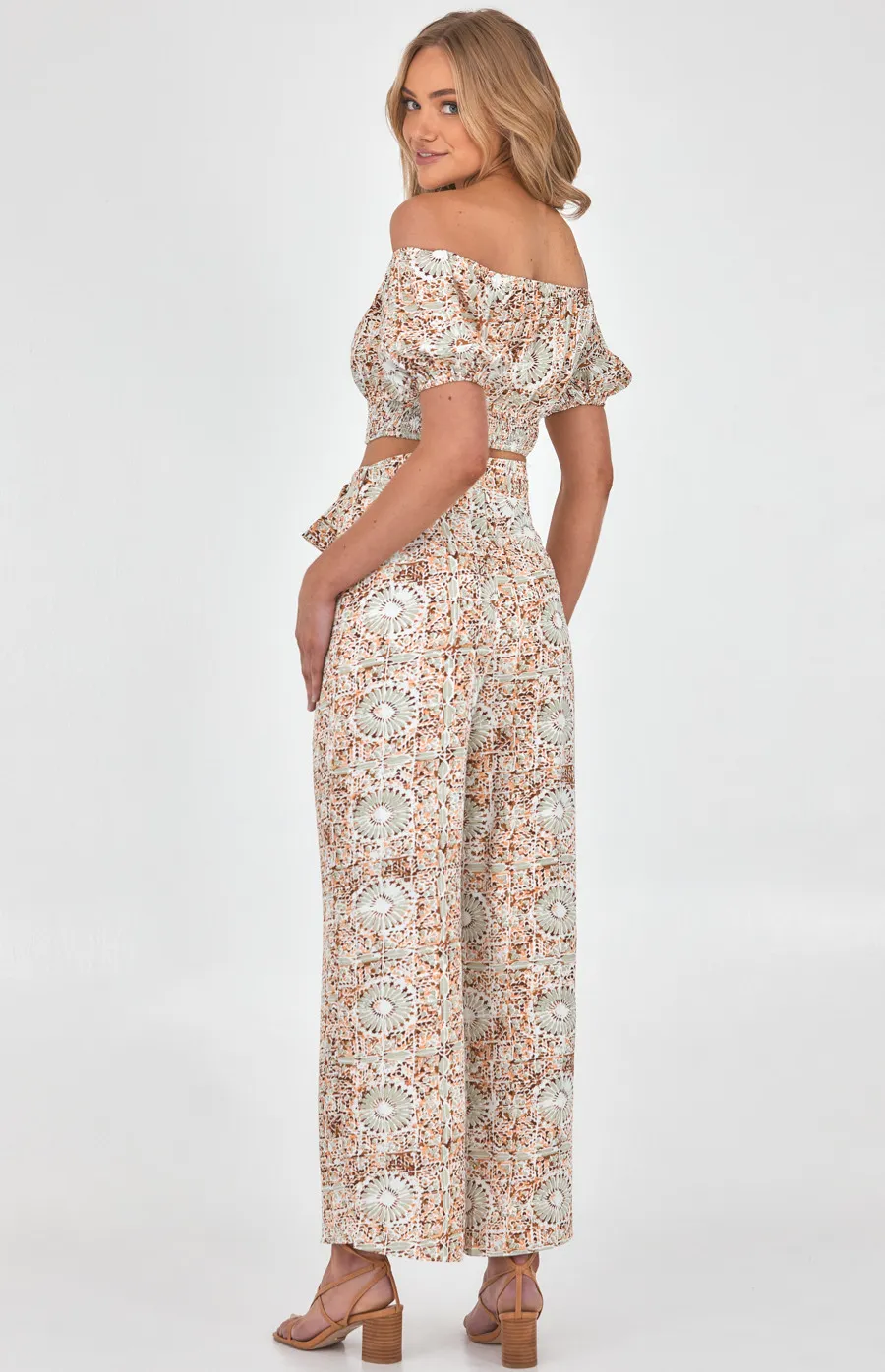 Kaleidoscope Print Set with Off the Shoulder Top and Pants (SSE403A)