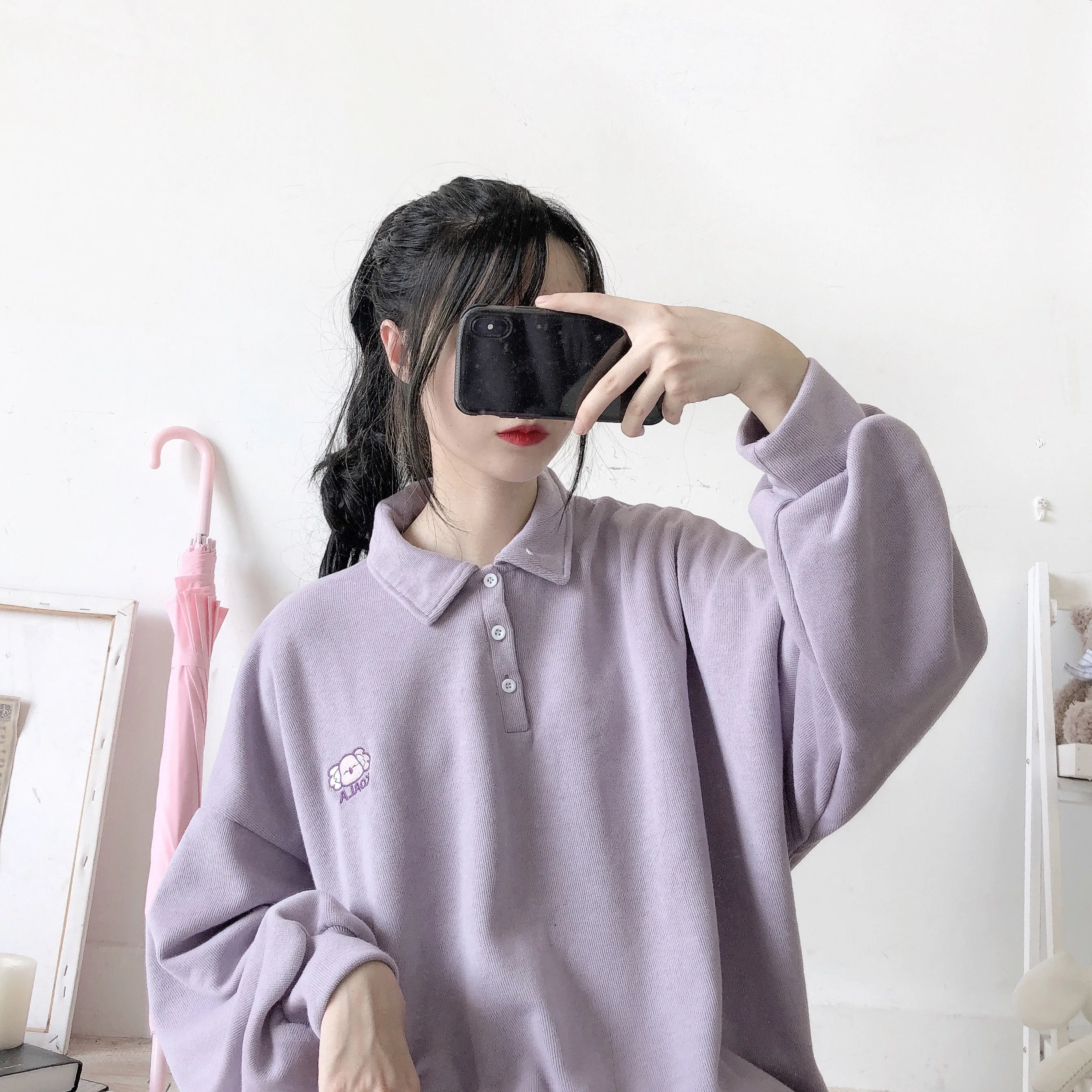 ''KOALA EMBROIDERY'' PURPLE SWEATER BY21103