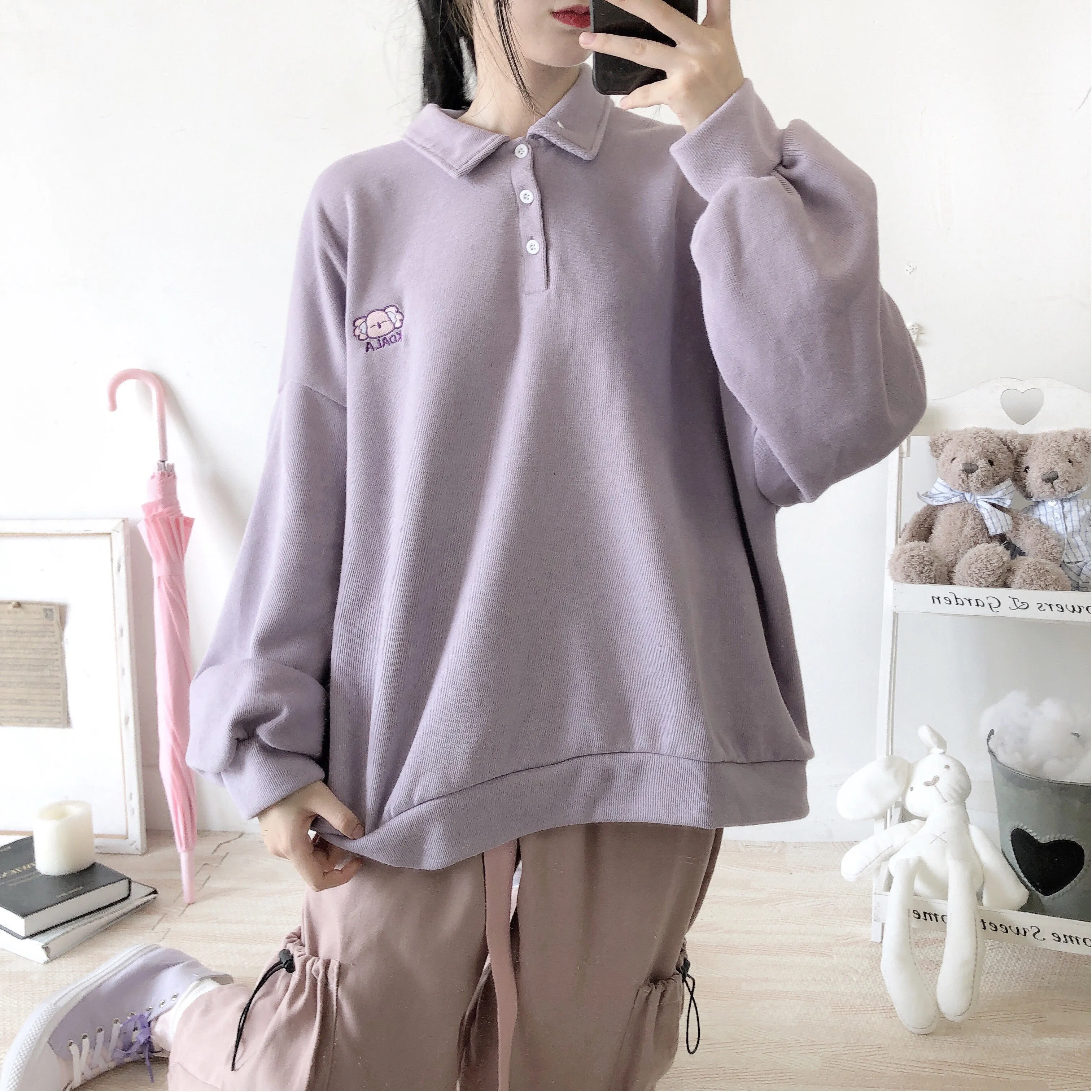 ''KOALA EMBROIDERY'' PURPLE SWEATER BY21103