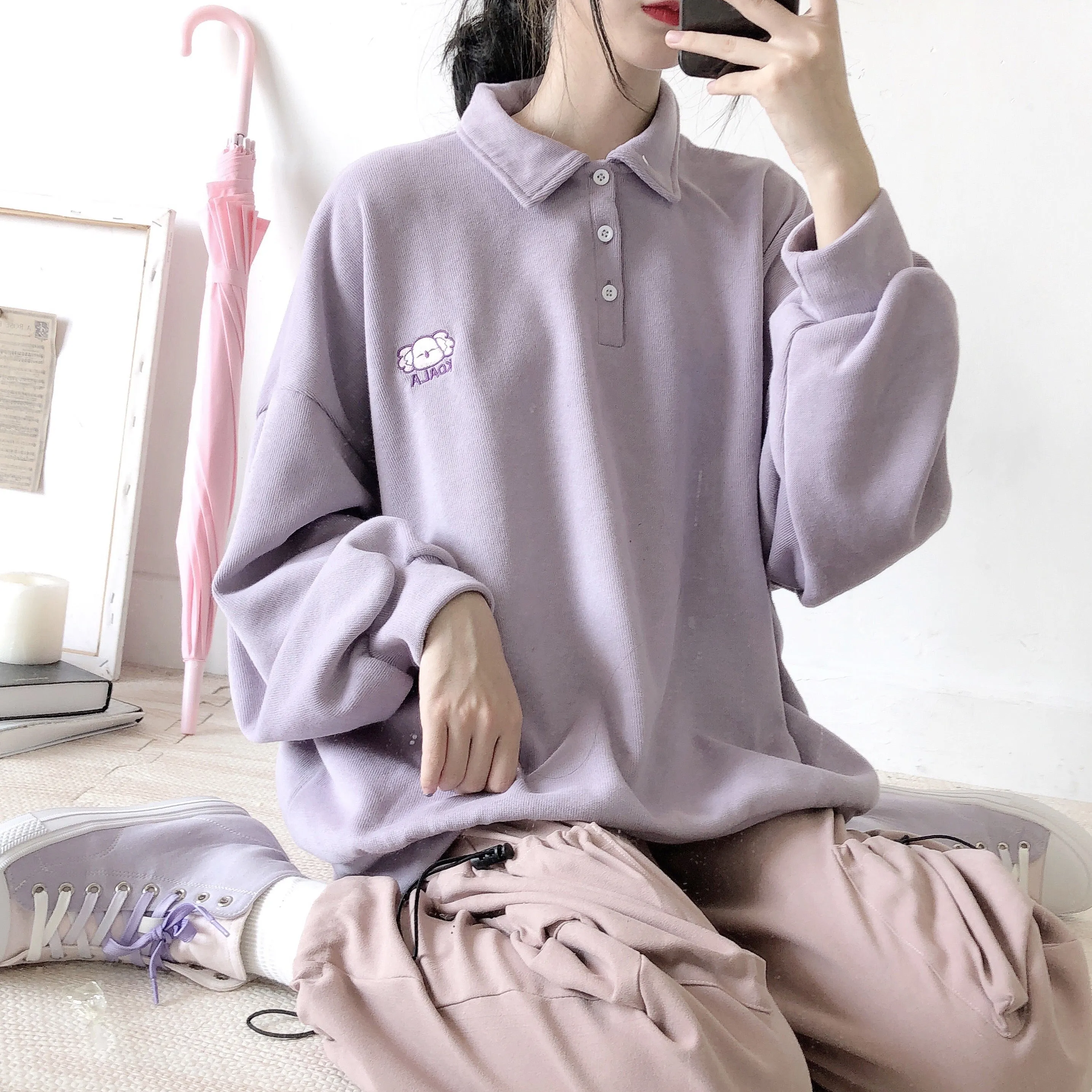 ''KOALA EMBROIDERY'' PURPLE SWEATER BY21103