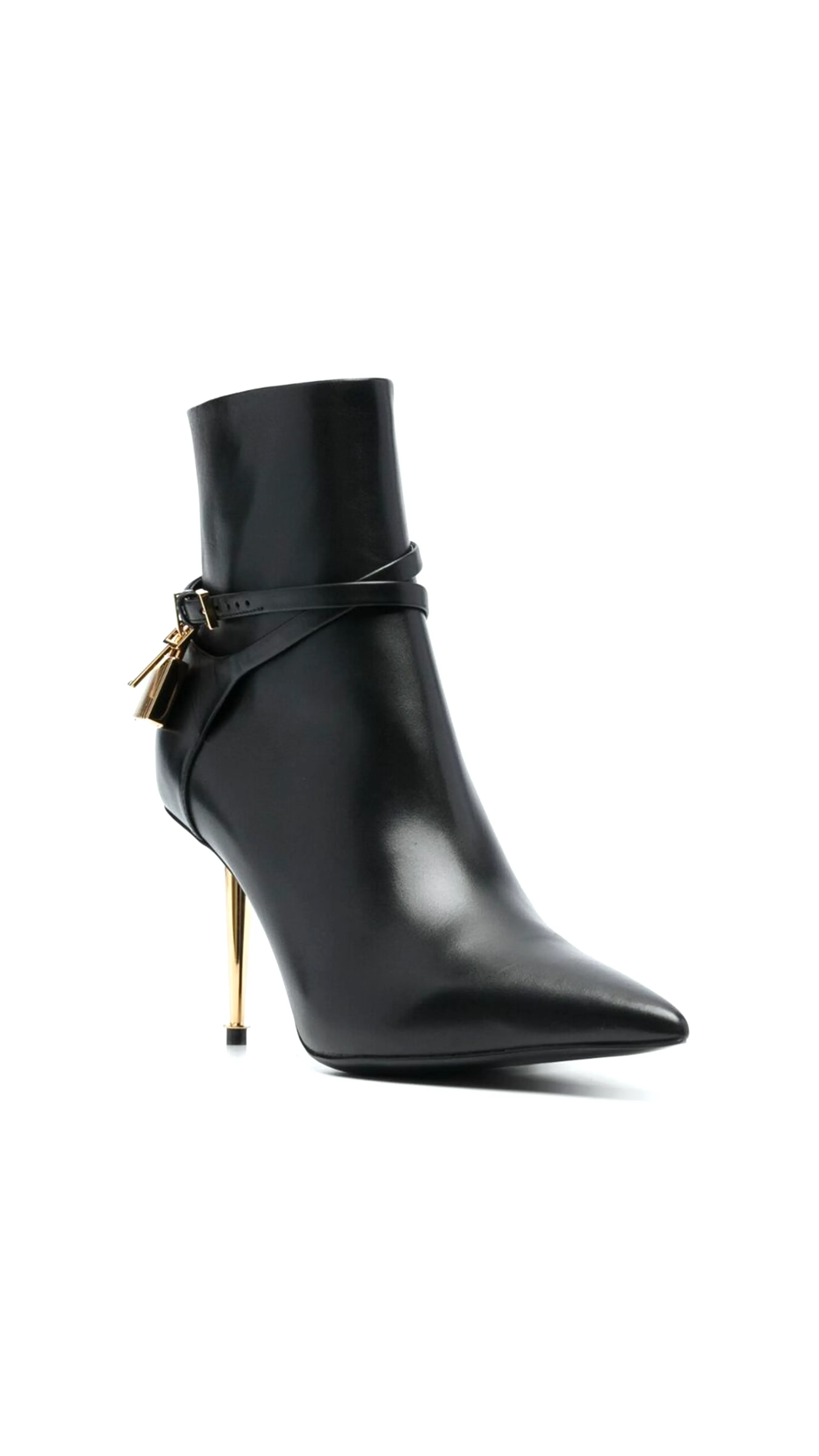 Leather Padlock Ankle Boots - Black