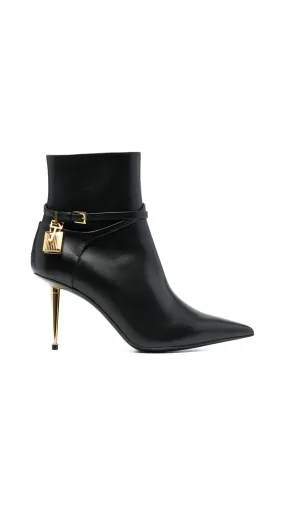 Leather Padlock Ankle Boots - Black