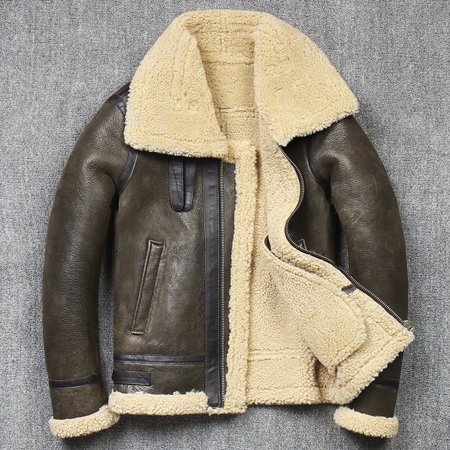 Men's Aviator Genuine Leather Sheepskin Shearling Bomber Coat