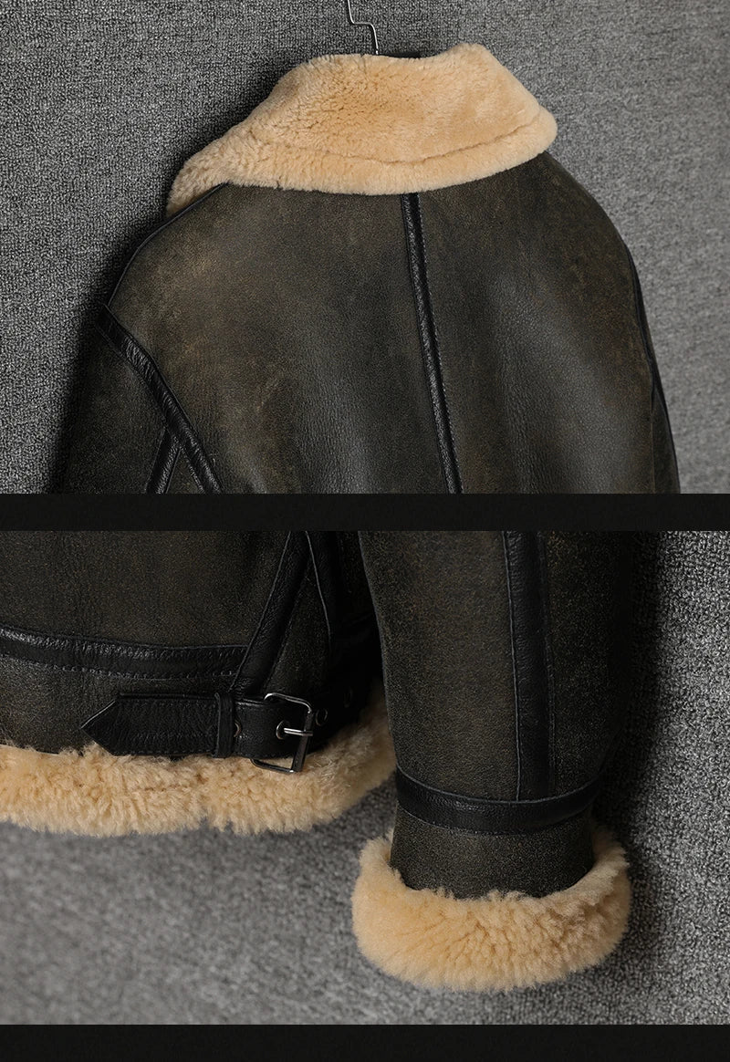 Men's Aviator Genuine Leather Sheepskin Shearling Bomber Coat