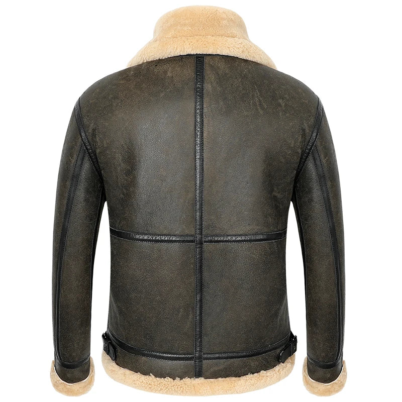 Men's Aviator Genuine Leather Sheepskin Shearling Bomber Coat