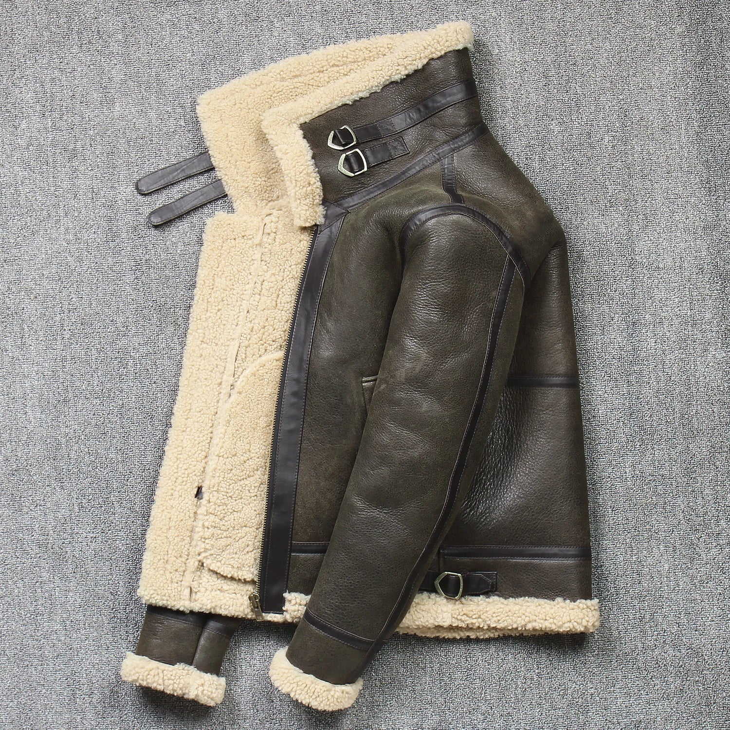 Men's Aviator Genuine Leather Sheepskin Shearling Bomber Coat