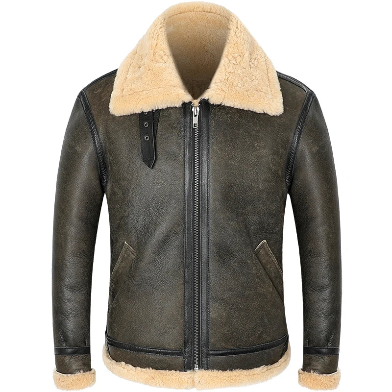 Men's Aviator Genuine Leather Sheepskin Shearling Bomber Coat