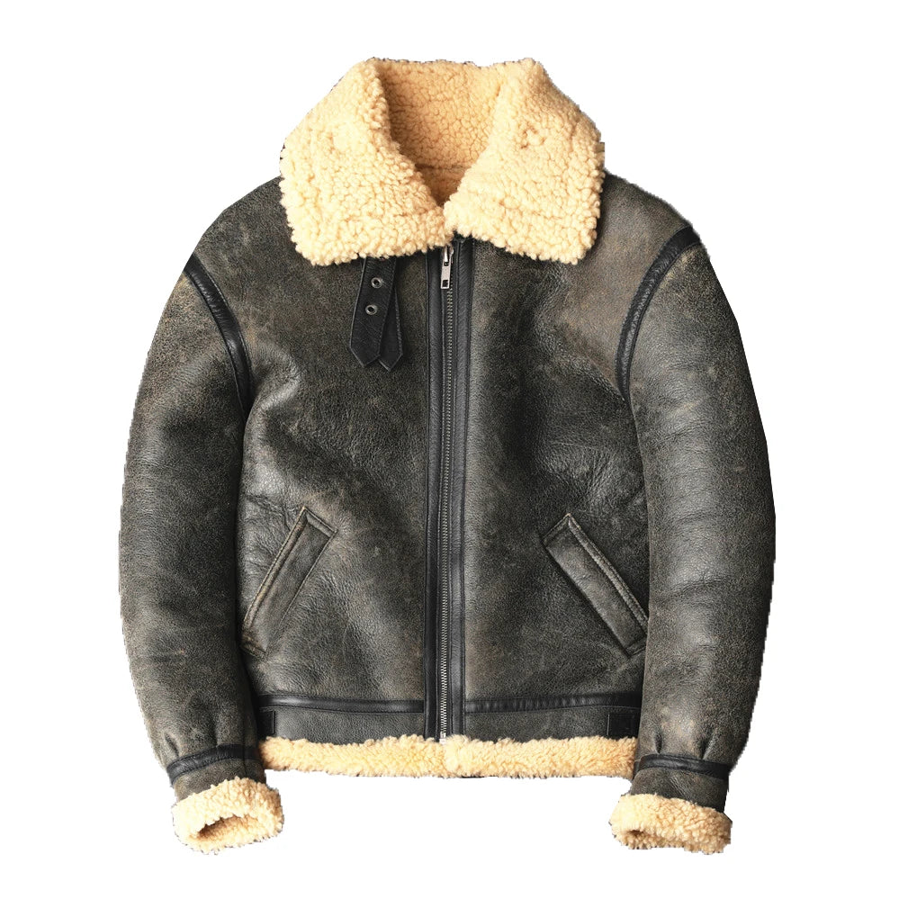 Men's Aviator Genuine Leather Sheepskin Shearling Bomber Coat