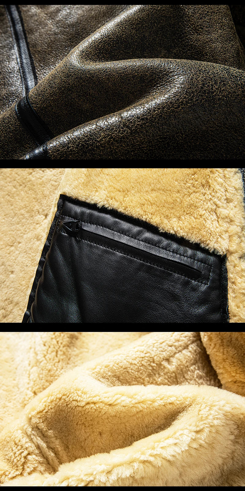 Men's Genuine Leather Sheepskin Thick Fur Large Coat