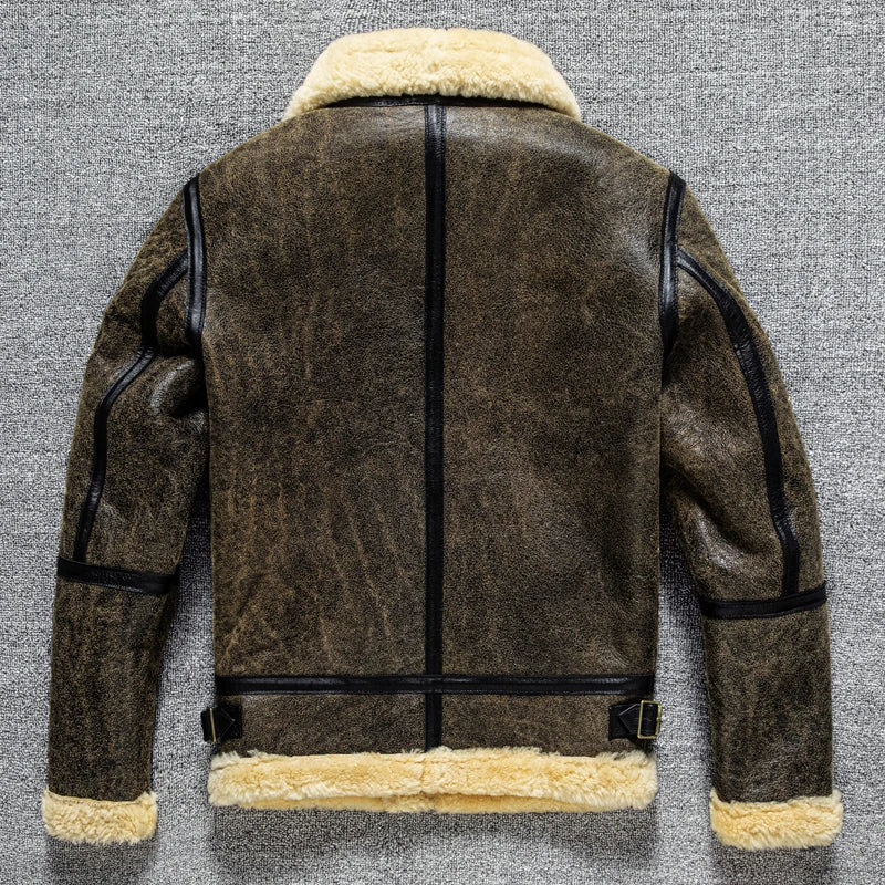 Men's Genuine Leather Sheepskin Thick Fur Large Coat