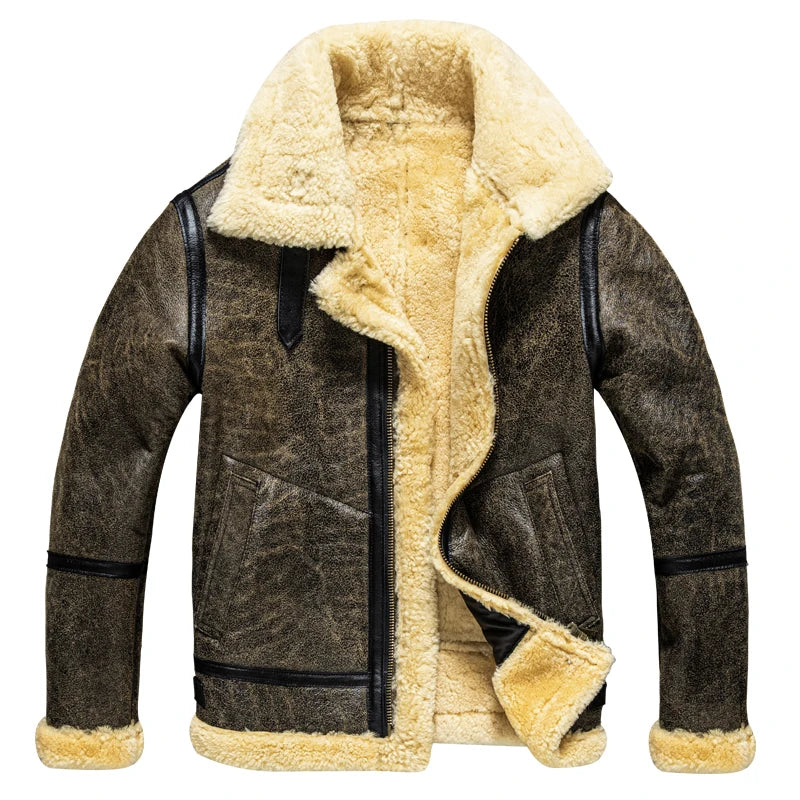 Men's Genuine Leather Sheepskin Thick Fur Large Coat