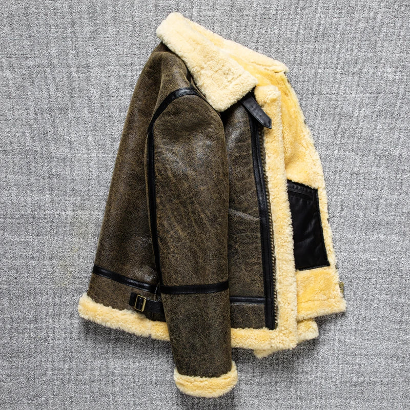 Men's Genuine Leather Sheepskin Thick Fur Large Coat