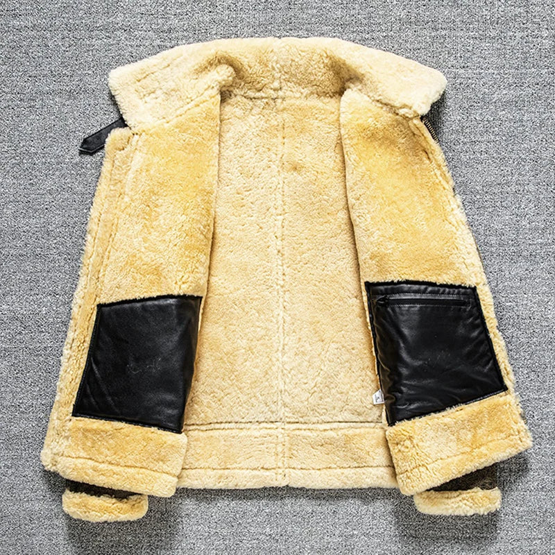 Men's Genuine Leather Sheepskin Thick Fur Large Coat