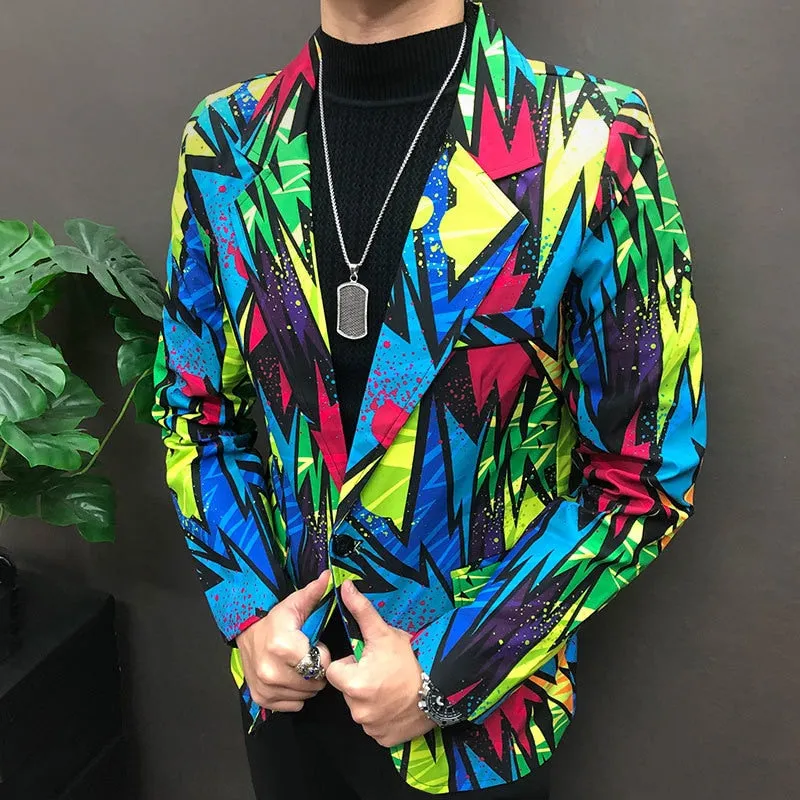 Men's Polyester Hip Hop Colorful Graffiti Pattern Streetwear Blazer