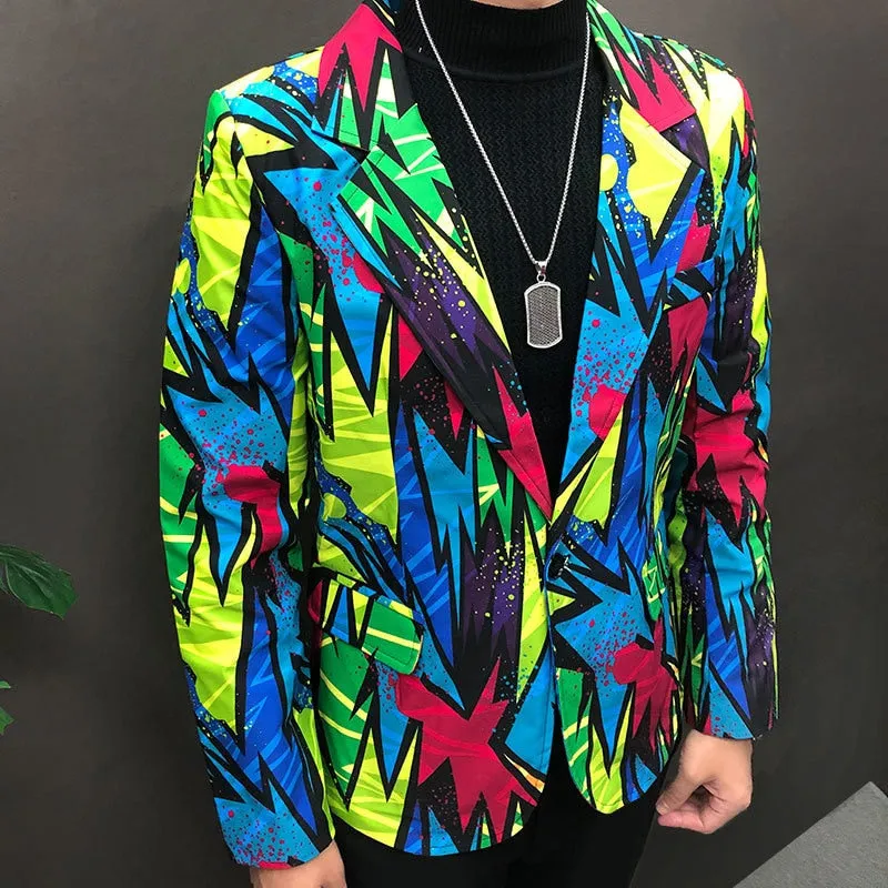 Men's Polyester Hip Hop Colorful Graffiti Pattern Streetwear Blazer