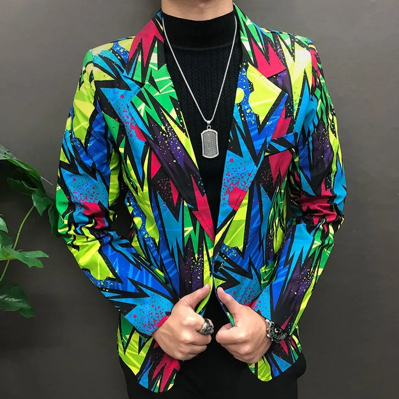 Men's Polyester Hip Hop Colorful Graffiti Pattern Streetwear Blazer