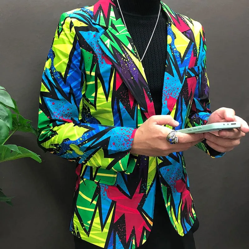 Men's Polyester Hip Hop Colorful Graffiti Pattern Streetwear Blazer