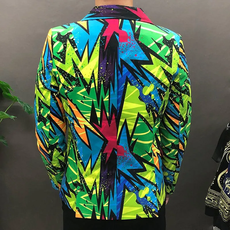 Men's Polyester Hip Hop Colorful Graffiti Pattern Streetwear Blazer