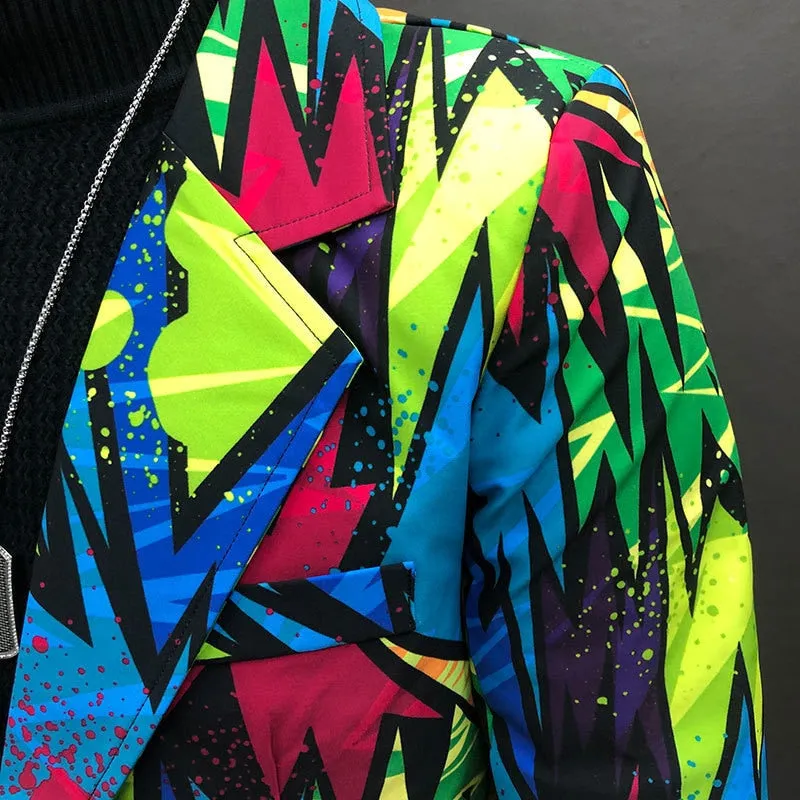 Men's Polyester Hip Hop Colorful Graffiti Pattern Streetwear Blazer