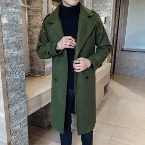 Men's Winter Polyester Solid Pattern Double Breasted Slim Fit Coat