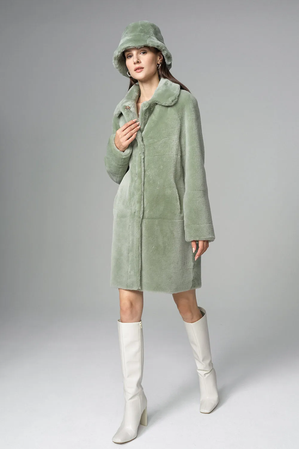 Mint Reversible Genuine Merino Wool Sheepskin Midi Coat