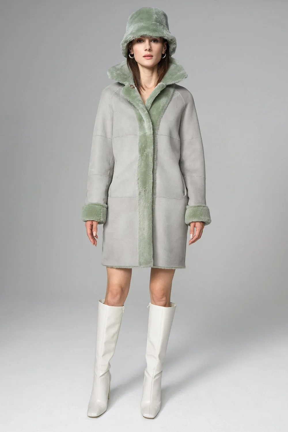 Mint Reversible Genuine Merino Wool Sheepskin Midi Coat