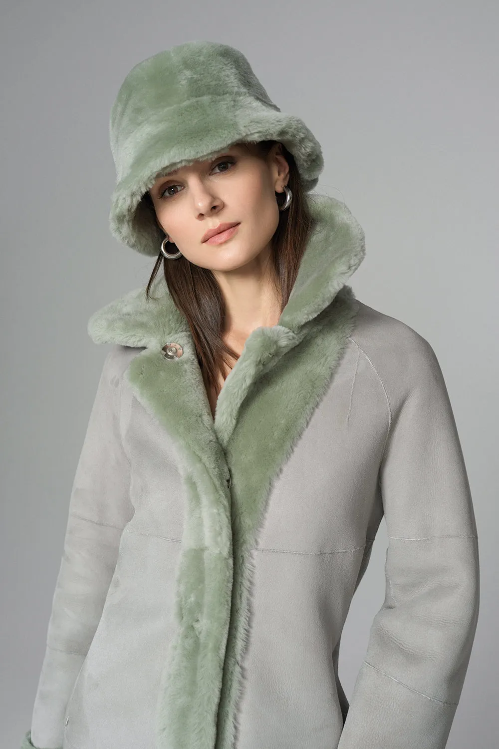 Mint Reversible Genuine Merino Wool Sheepskin Midi Coat