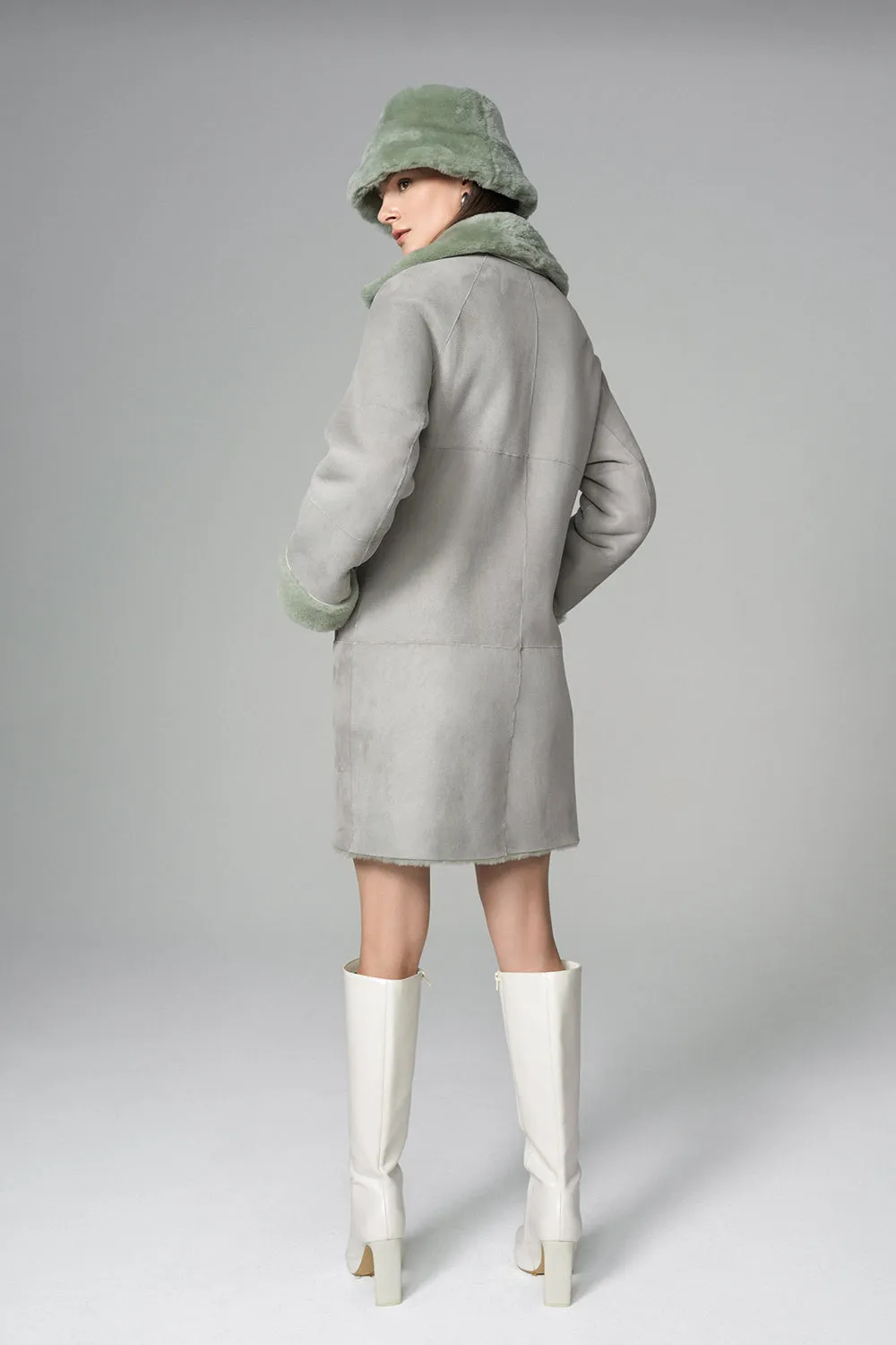 Mint Reversible Genuine Merino Wool Sheepskin Midi Coat