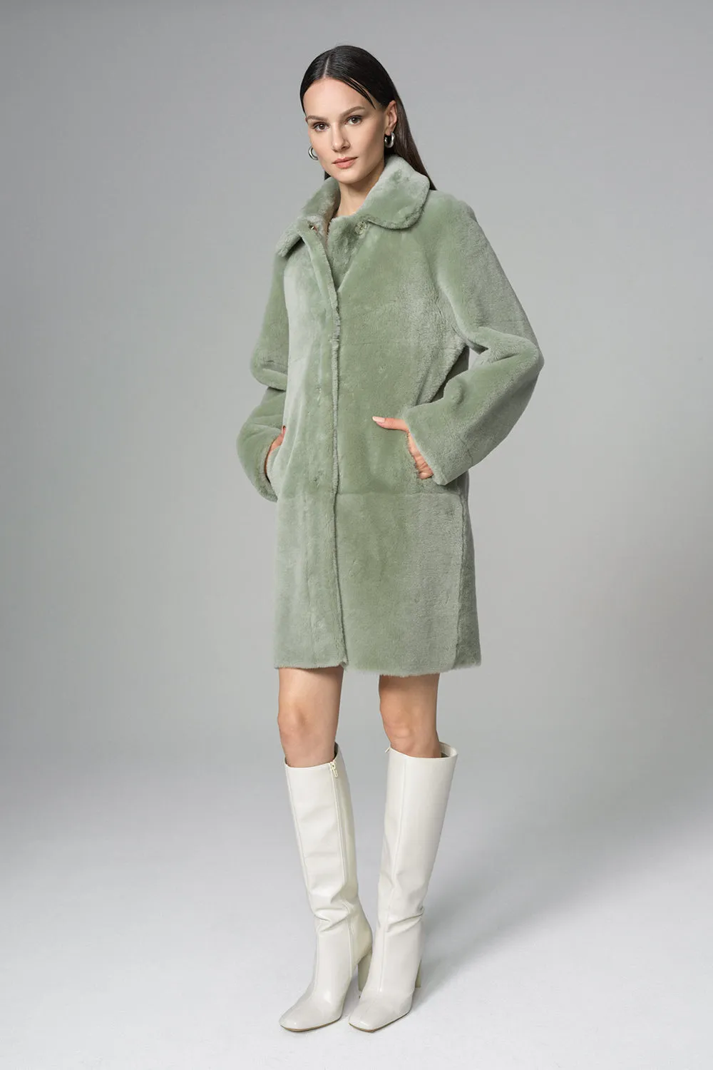 Mint Reversible Genuine Merino Wool Sheepskin Midi Coat