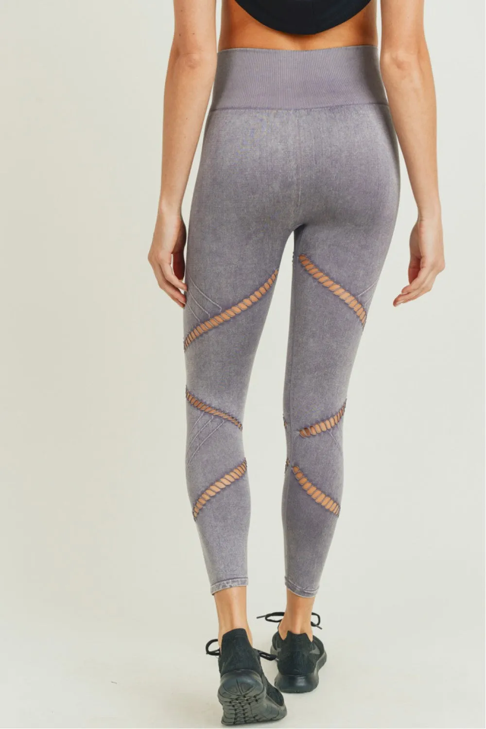 Mono B Zig Zag Perforated Mineral Wash Seamless Leggings