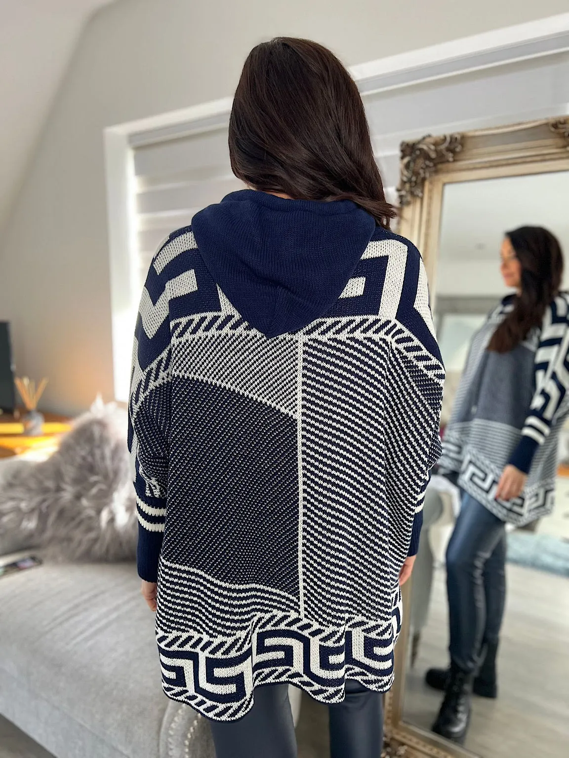 Navy Multi Pattern Hoodie Lottie